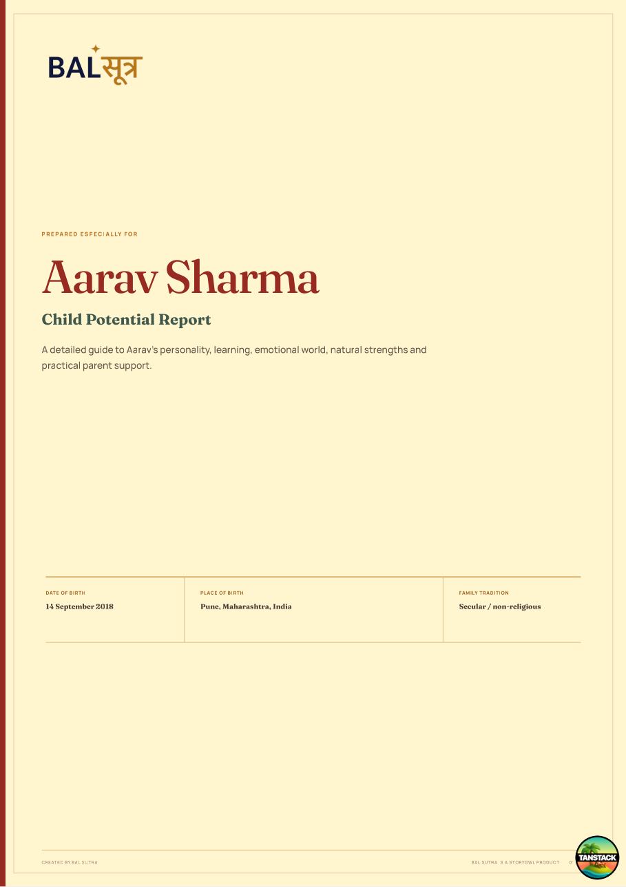 First page of the Bal Sutra sample report