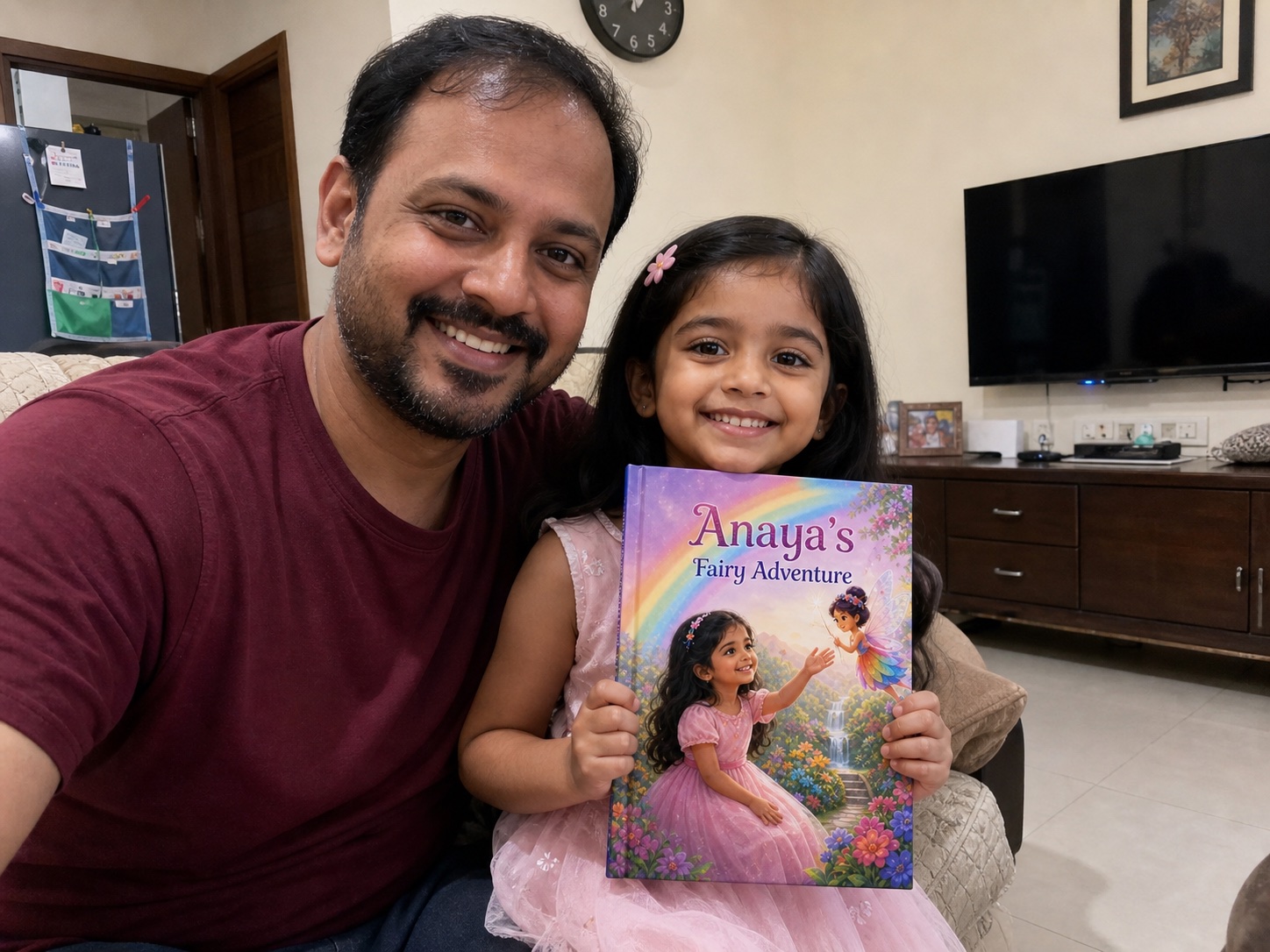 Anaya holding a personalized StoryOwl book
